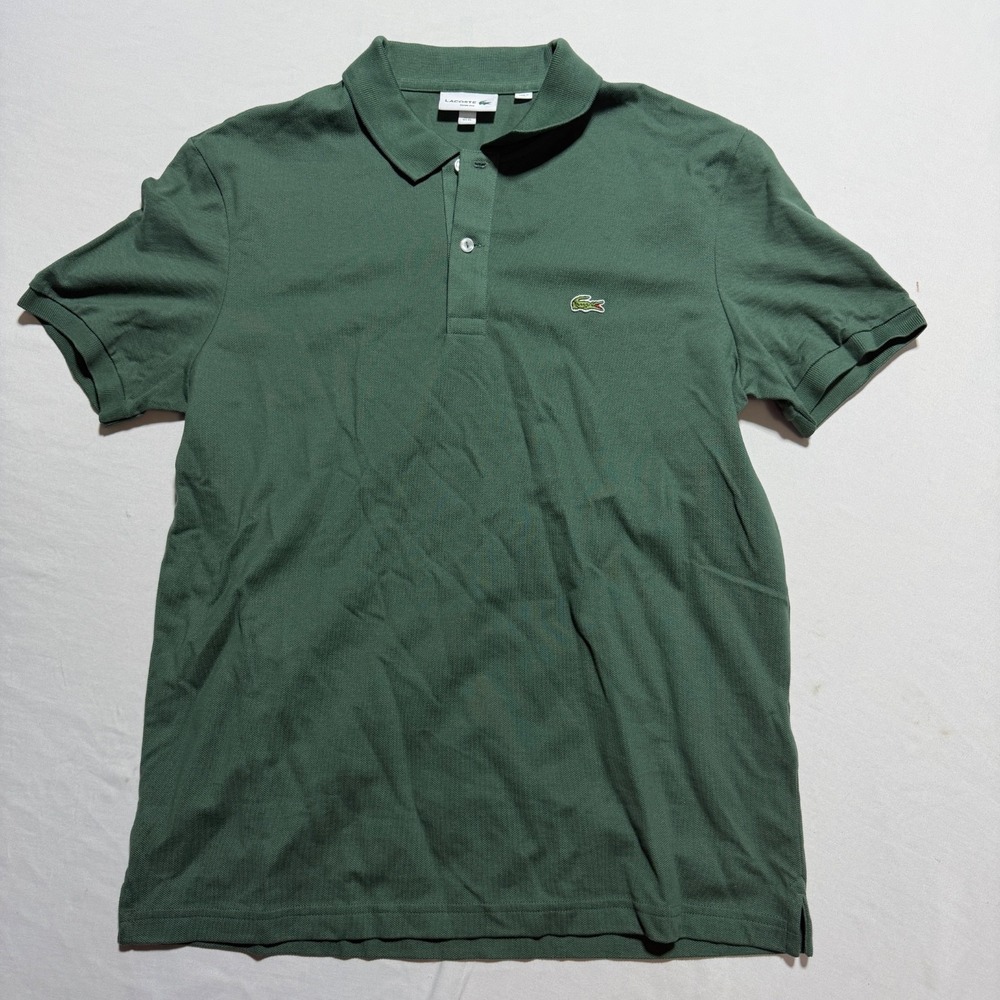 Lacoste Slim Fit Polo Shirt Mens XL Green Pique Cotton Short Sleeve Logo FR 6
